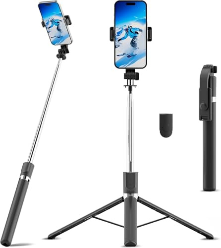 67 Selfie Stick Tripod, Portable Cell Phone Tripod with Wireless Remote Control, 360° Rotating Extendable All-in-1 Travel Stand for Selfies Video Recording, Compatible with IOS/Android, Silver Black
