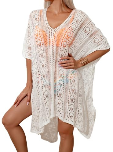 MALSSE Copricostume da bagno da donna traforato all'uncinetto, con scollo a V, camicia da bagno, pullover, bikini, copricostume da spiaggia