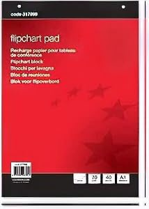 Professional Flipchart Pad A1, 70gsm Plain Sheets, 40 Pages, Perforated and 2-Hole Punched for Presentations (1)