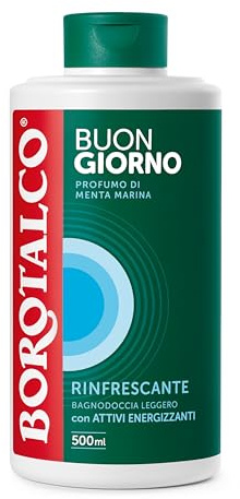 Borotalco, Bagnodoccia Buongiorno Rinfrescante, con Attivi Energizzanti e Profumo di Menta Marina, Texture Leggera, Dona Freschezza e Vitalità, Ideale per il Mattino, Flacone 500 ml