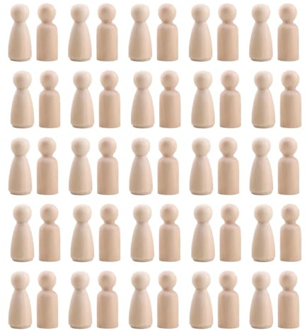 NYVOR Holzfiguren zum Bemalen 50 Stück DIY Figuren zum Bemalen, Basteln Tortenfigur Figurenkegel, Unvollendete Natürliche Holzfiguren Familie Figuren für Geburtstag Weihnachten Hochzeit Dekoration