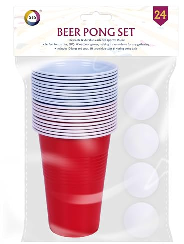 Did Set da Birra Pong, Kit per Feste con Tazze Rosse e Blu e Palline da Ping Pong per Barbecue, Giochi in Giardino, Compleanni, Feste studentesche, riunioni all'aperto, Eventi familiari e