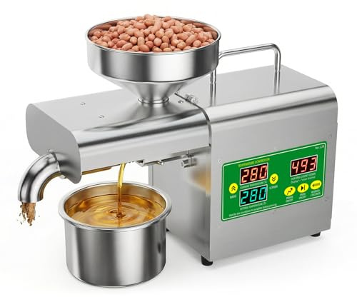Pressa per olio, 800 W, per uso domestico e commerciale, doppia modalità di pressatura a freddo/caldo, alta resa di olio da noci e semi, struttura in acciaio inossidabile durevole