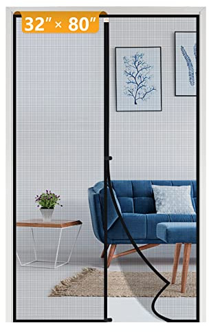 Yotache Magnetic Screen Door for 32x80 Doors, Screen Size 34x81 High-Density Fiberglass Mesh with Powerful Magnets & Windproof Hasp for Front/Back Patio Doors, Black