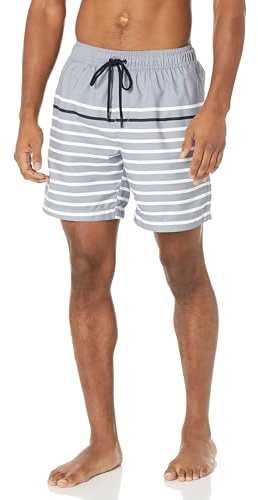 Amazon Essentials Bañador de Secado Rápido de 18 Cm - colores interrumpidos Hombre, Negro Carbón Mezcla Rayas Estrecha, M