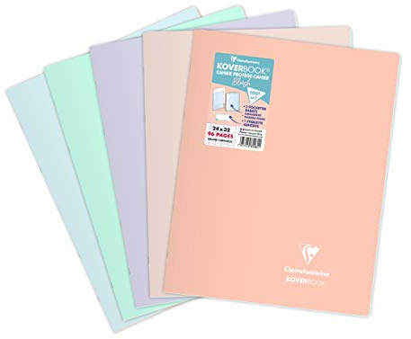 Clairefontaine 981481C Un Cahier Agrafé Koverbook Blush - 24x32 cm - 96 Pages Grands Carreaux - Papier Blanc 90 g - Couverture Polypro Opaque - Couleur Aléatoire