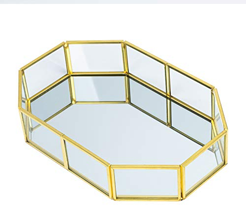 Kosmetikschmuck Spiegeltablett Metall Dekorative Glas Tablett Schmuck Organiser Parfüm Platte für Kommode, Badezimmer zum Aufbewahren und Organisieren