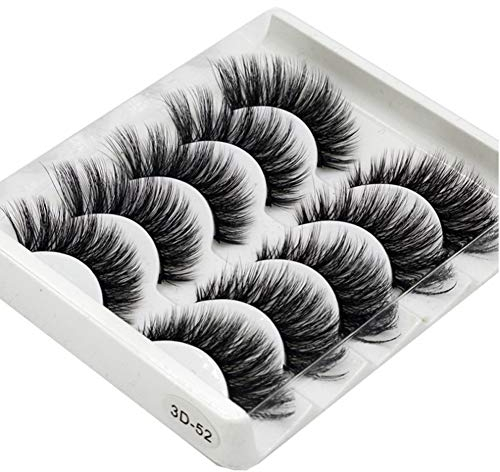 Faux Cils Naturel, Elocoise 5 Paires de Extension Cils 3D Réutilisables Longs Faux Cils Faits à la Main pour le Maquillage des Yeux (3D-52)