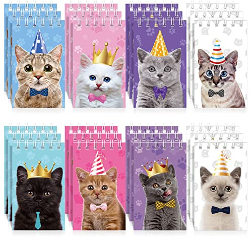 Nezyo 24 Pcs Cat Animal Mini Notepad Cute Cat Spiral Pocket Notebook Pet Kitty Memo Spiral Tiny Notebooks for Pet Party Favors Kids Birthday Party Classroom School Goodie Bags Stuffers(Vivid Style)