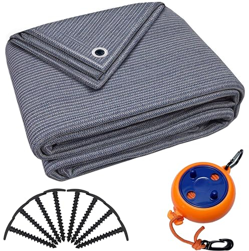 valuents Vorzeltteppich - blau/grau - 250x350cm - Camping Teppich Outdoor - Zeltteppich Wohnwagen/Wohnmobil inkl. Tragetasche +Wäscheleine & 8X T-Heringe