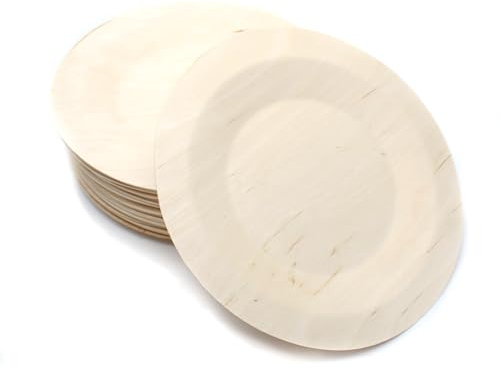 DOJA Barcelona | Assiette Bois Jetable | Lot Assiettes 25 | Plateau Bois Rond | 180mm | Vaisselle en Bois Ecologiques | Assiette Bois Recyclables | pour Service De Table, Plateau Repas, Pizza