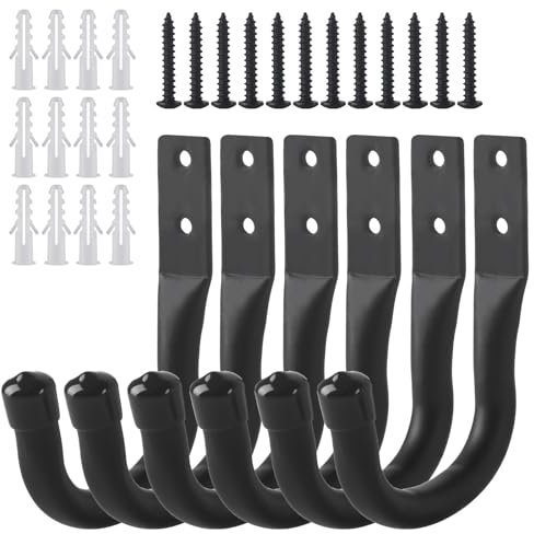 Garage Hooks, 6 Pcs Ladder Storage Hooks for Hanging Heavy Duty Hooks, Wall Mounted Garage Hanger Brackets for Wall Bike Chair Garden Hose Tool Storage