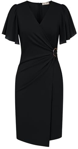 GRACE KARIN Cocktailkleider für Damen Elegant Chiffon Kleid Business Dinner Party Bleistift Kleider Schwarz M