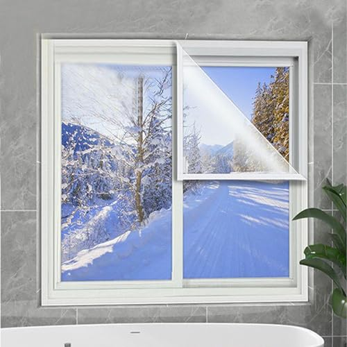Selbstklebende Thermofolie Fenster Gegen Kälte Wärmeschutzvorhang Fenster Isolierung Kälteschutzfolie Fenster,Transparent Fenster Isolierfolie Kit Isolierfolie Fenster (100x140cm/39x55in)