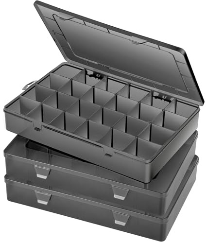 Gbivbe 3 Stück 24 Fächern Extra groß Sortierbox für Kleinteile Plastik Aufbewahrungsbox Aufbewahrung mit Deckel, Schwarz Sortimentsboxen, Schmuck Organizer Box für Ohrringen, Saatgut, Perlen