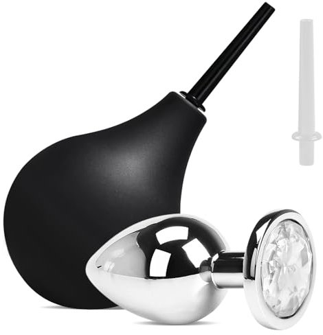 225ML Clistere in Silicone+ Plug Anale Medio Kit,Peretta rettale adulti,Doccia Vaginale Pulizia Anale,Silicone Doccia Anale Sanitaria Morbida Confortevole,Kit Doccia Intimo per Uomo o Donna