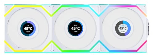 Lian Li UNI FAN SL Wireless LCD PC Fan 120mm RGB – 3-Pack Reverse Blade Gaming PC Fans White | PWM Fan - 40 ARGB LEDs - up to 1,900 RPM - Slot-in System - High Airflow - Low Vibration - Quiet