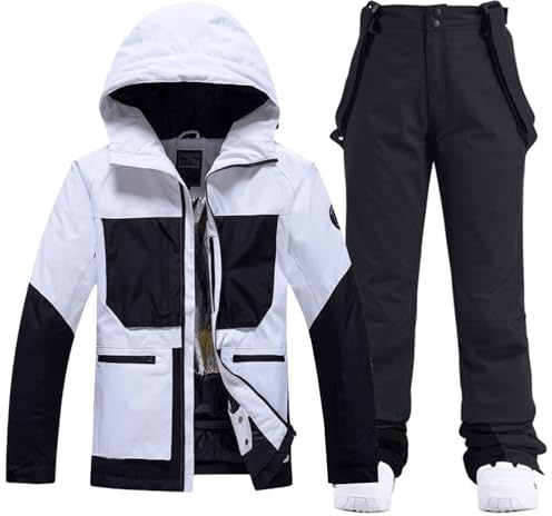 HOTIAN Completo da sci da donna, 2 pezzi, con giacca e pantaloni, impermeabile, antivento, da indossare al caldo, per sci e attività all'aperto, S