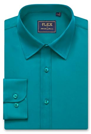 siliteelon Mens Shirts Long Sleeve Cotton Formal Dress Peacock Blue Regular Fit Business Work Stretch Casual Men Shirt L