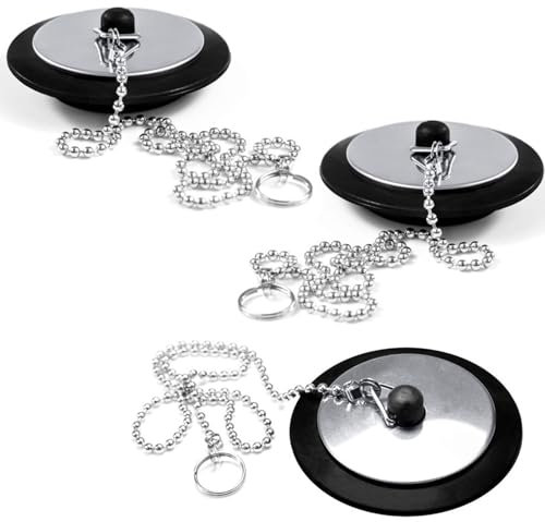 3 Pièces Bouchon Baignoire Universel,Bouchon de Lavabo avec La Chaîne à Billes Bouchon,Bouchon d'Evier Cuisine,pour Évier,Salle de Bain et Cuisine