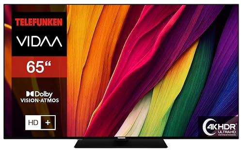 TELEFUNKEN Fernseher 65 Zoll Smart TV VIDAA XU65VP750M 4K Fernseher UHD, HDR TV mit Dolby Vision, Triple-Tuner und 6 Monate HD+ inkl., LED TV schwarz