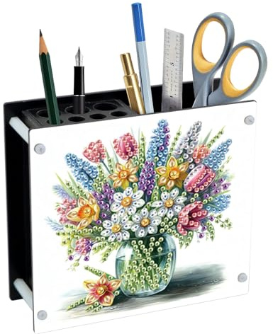 SHEGZHUC 13 x 11,8 cm Diamond Painting Portapenne da scrivania con fiori in vaso, organizer per pittura con diamanti, portapenne, portapenne, pietre speciali, regali per ufficio, scuola, casa