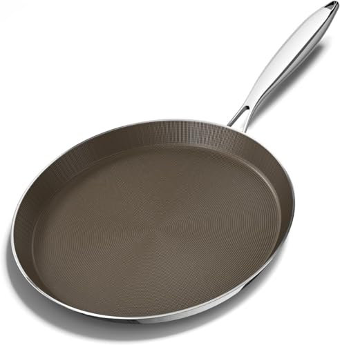 Innerwell Padella professionale per pancake da 26 cm, in acciaio inox, a induzione, con rivestimento antigraffio a nido d'ape, padella per frittata