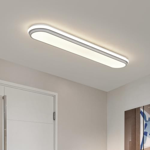 Naroume Smart LED Ceiling Light,92cm Dimmable Modern Metal Linear LED Ceiling Lamp,Flush Mount Wraparound Shape Lighting Fixture with Remote Control for Kitchen Dining Room & Laundry (4-48) x2W
