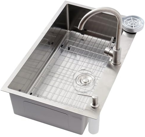 Évier De Cuisine En Acier Inoxydable 304, Évier Simple À 1 Cuve Robuste, Installation Encastré/Sous Plan Avec Kit De Vidange, Grand Évier De Bar, Argenté(A,80x50x22cm)