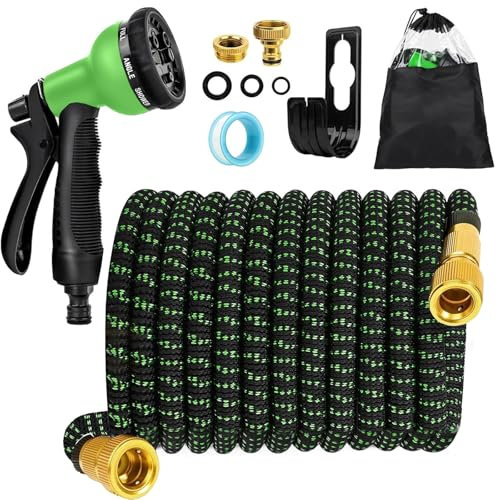 FASCINATDECO Manguera Jardin Extensible 15 Metros con 8 Funciones de Riego - Manguera Jardin Enrollable de Polyester 2700D - Conectores de 1/2, 3/4 y Universal Para Grifo Incluido - Garden Hose