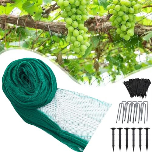 Filet Anti Oiseaux,Filet De Protection,Filet Anti Pigeon,15x 15m avec 10 Pointes en U, 5 Pointes en Plastique, 50 Attaches,Maille 6 * 6,pour Protéger Potagers Fruits Contre Dommages