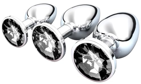 3 Pezzi Anale Metallo, Anal Butt Plug, Set Plug Anale con Cristallo Diamante, Large Medium Small Plug Anale Giocattoli del Sesso per Principianti Donne, Coppie, Uomini, Nero