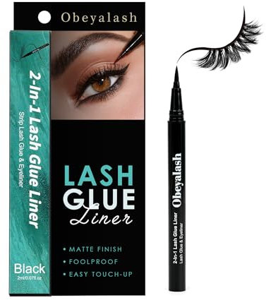 Obeyalash Colla Ciglia Eyeliner per Ciglia Finte Impermeabile Lash Colla Nero Tenuta Forte Eyelash Glue Eyeliner 2 in 1