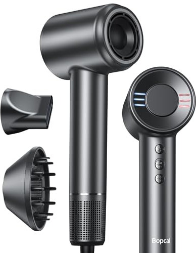 Bopcal Phon Capelli Ionico con Diffusore - 160000 giri/min ad Alta Velocità per Riccioli Secchi, Asciugacapelli Professionale con 500 milioni di ionico, Termo-controllo, per Salone e Viaggio, Regalo