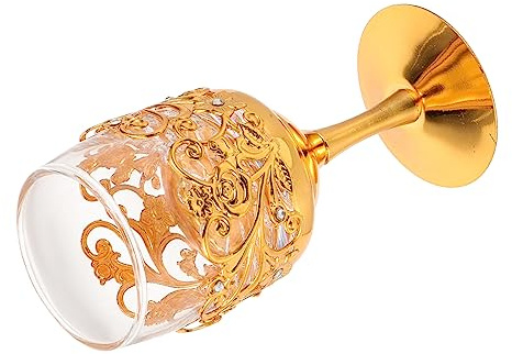 FONDOTIN Bicchiere Da Vino Decorativo Piccolo in Metallo e Vetro Resistente, Tazza Da Liquore Vintage Per Whisky e Cocktail Uso Domestico