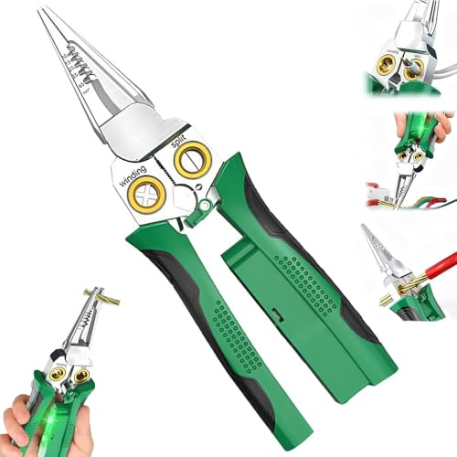 Strumento 8 in 1, pinza spellafili 8 in 1 con funzione di misurazione della corrente, pinza spellacavi con tester di tensione e due allarmi, pinza elettricista, pinza multifunzione per elettricisti