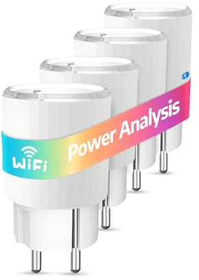 SMARTERCURRY Smart WLAN Zeitschaltuhr Steckdose, Alexa WiFi Steckdose Mini 13A mit Strommessung, Max 16A Smart plug Kompatibel mit Alexa & Google Home, Sprachsteuerung&App Fernsteuerung, 4 Stücke