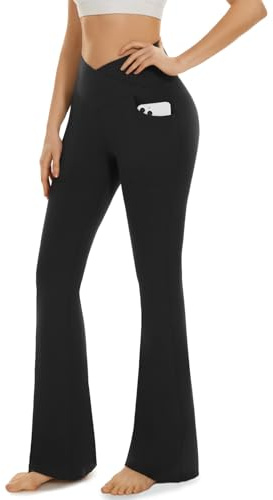 BLONGW Flared Yoga Pants for Women High Waisted Bootcut Leggings with Pockets – Soft Stretchy Black Trousers for Gym, Lounge & Everyday Comfort