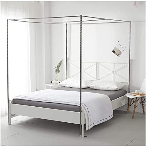 Marco de Cama con Dosel, Marco de Cama con Dosel de Metal y mosquitero, Elegante diseño de 4 Postes para Camas Individuales, Dobles, King y Super King. 2 Opciones de Color Disponibles. Muebl