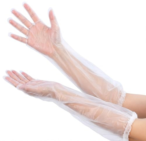 Tucnoeu 20pcs Long Sleeve Cleaning Gloves, Reusable & Waterproof PE Gloves for Household, Kitchen, Dishwashing, Gardening - 23.6 Inch