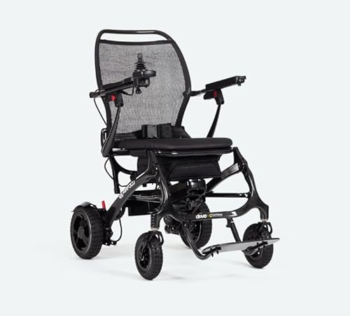 Latitude Healthcare AirFold Lightweight Foldable Electric Wheelchair, Carbon Fibre, Battery Powered, with Storage Bag, Black