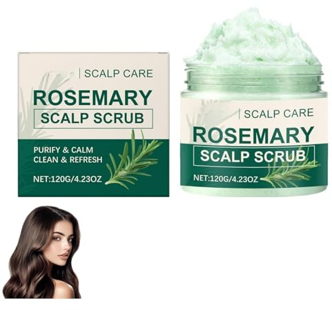 Exfoliante para el cuero cabelludo, 120 g, sal marina de romero, exfoliante natural con aceite de nuez de macadamia, limpieza profunda y calmante, para todos los tipos de cabello