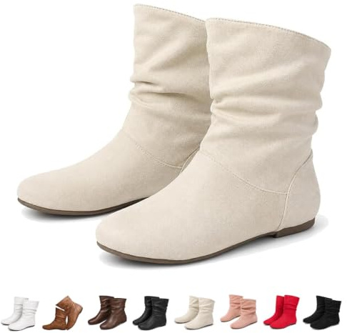 Kvinnors Läder Slouchy Flat Ankel Boots Casual Rund Toe Platt Klack Boots | Platta stövlar Kvinnor Fall Slouch Boots Casual Platta ankelstövlar för kvinnor
