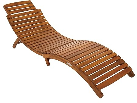 CHARLES BENTLEY FSC® 100%, Curved Design, Reclining, Wooden Furniture, Sun Lounger, Acacia Hardwood, Garden Décor, Outdoor Furniture, Patio, Garden, Seat, Carry Handle, 15kg, Compact (184x63x60cm)