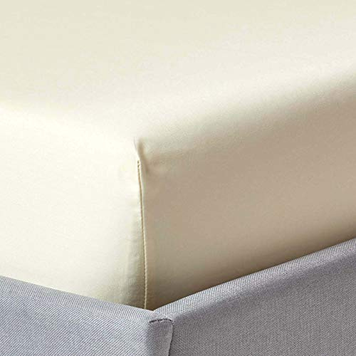 HOMESCAPES Extra hohes Luxus Spannbettlaken 180x200 cm Creme-vanille, Satin-Spannbetttuch, 100% ägyptische Baumwolle, Bettlaken mit Gummizug Fadendichte 1000