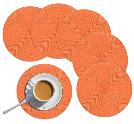 Homcomodar Runde Tischsets Set von 6 Hitzebeständigem Tisch Tischsets Waschbar für Küche Abendessen 34cm(Orange)