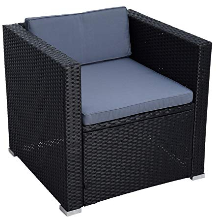 ESTEXO Polyrattan Gartensessel Loungesessel Rattan Lounge Sessel Gartenstuhl Stuhl (Schwarz)