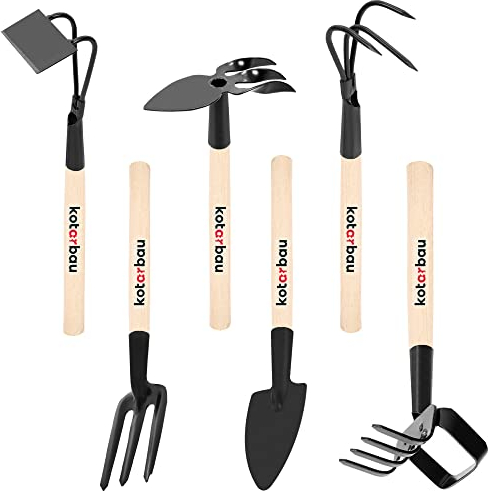 KOTARBAU® Mini Outils de Jardin avec Manche en Bois 6 pcs Ensemble d'outils de Jardin Râteau Houe Mini Truelle Petite Fourchette de Jardin Accessoire de Jardinage Accessoires de Plantation
