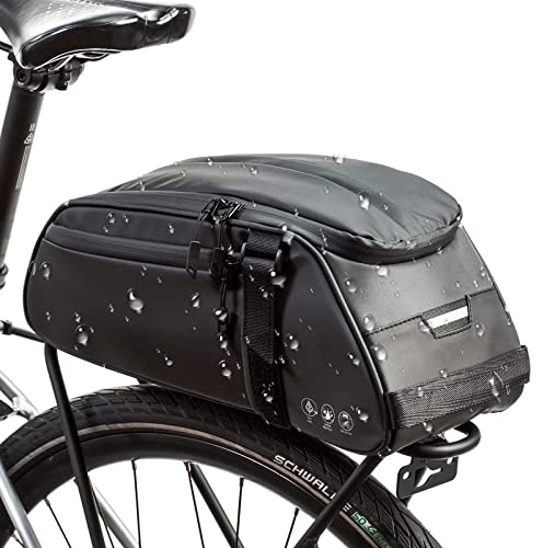 ZIMFANQI Bike Rear Bag Reflective,Water Resistant Bicycle Pannier Rack Bag Cargo Trunk Storage Cycling Carrier Chest Bag,8L Capacity with Multi Pocket Taillight Loop,Shoulder Strap for Outdoor