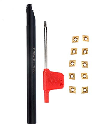Juego de herramientas de torneado S10K-SCLCR06 Portaherramientas de torneado + 10 piezas CCMT060204-HM YBC251 Insertos intercambiables + Accesorios de repuesto de llave